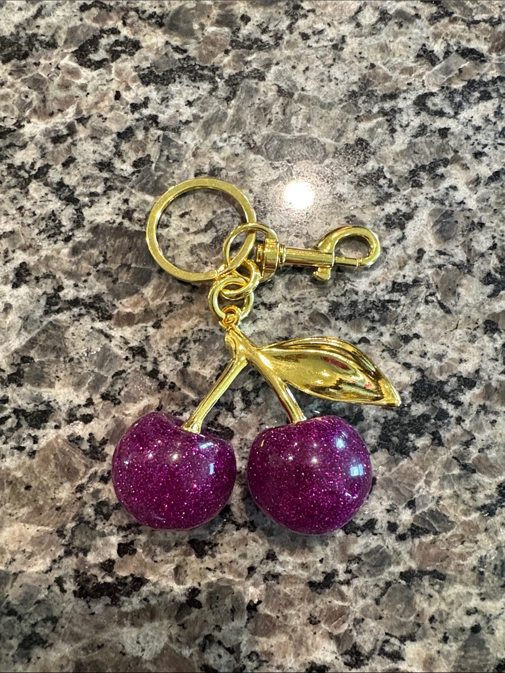 NWOT Gold Cherry Keychain with Glittery Plum Charms